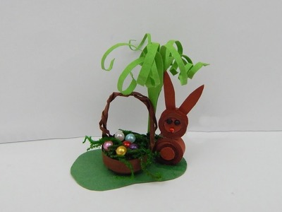 Miniature Easter decoration bunny with basket DIY Doll house deco papercraft quilling