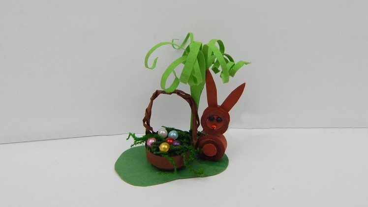 Miniature Easter decoration bunny with basket DIY Doll house deco papercraft quilling