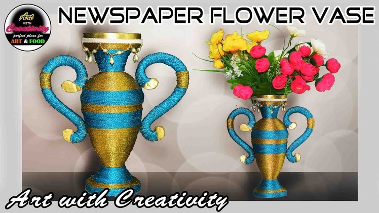 Newspaper Flower vase | Flower pot | paper craft | Best out of Waste | DIY | Art with Creativity 187