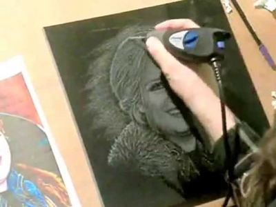 Adele Portrait - Hand engraving on Black Granite -  JeG Etching