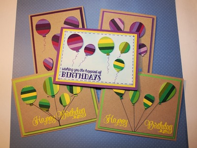 Birthday balloon cards using stripe die cutting technique