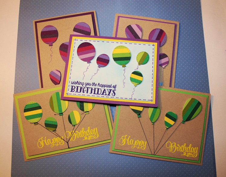 Birthday balloon cards using stripe die cutting technique