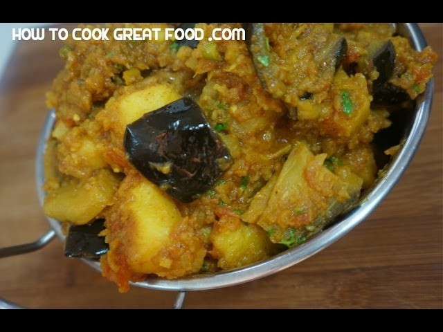 Brinjal Aloo Recipe  - Indian Eggplant & Potato Curry Vegan