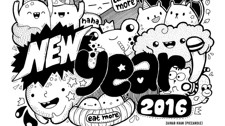 Doodling ~ Happy New Year 2016! + Download Doodle Printable