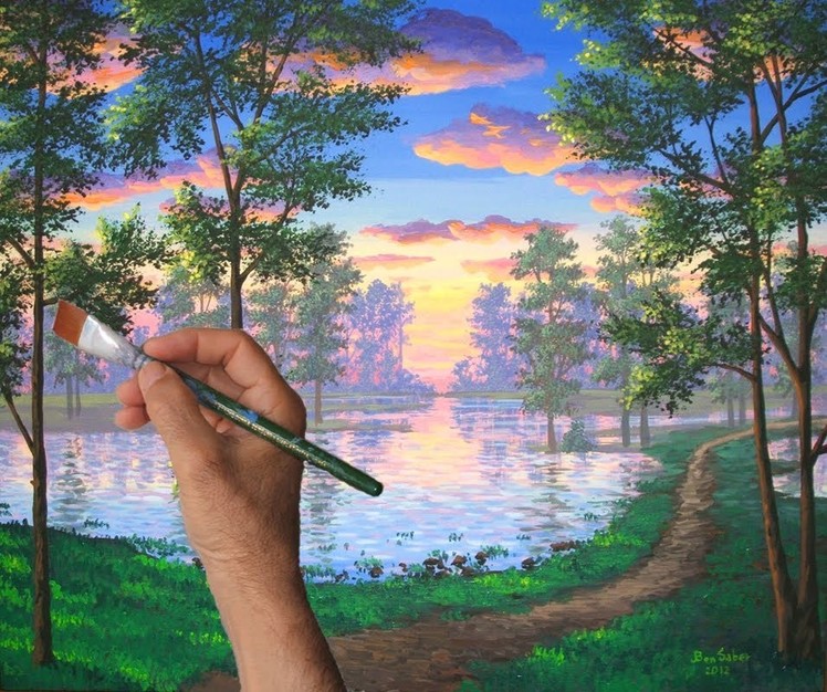 How To Paint A Trail By A Beautiful Lake At Sunset In Nature Time Lapse Complete Show