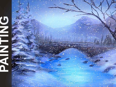 Painting a Winter Wonderland Landscape with Acrylics in 10 Minutes!