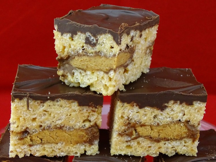 Reese Peanut Butter Cup Stuffed Rice Krispie Treats - with yoyomax12