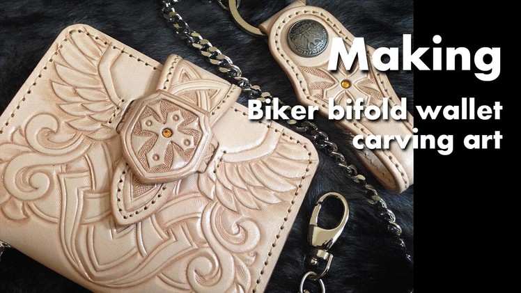 Shield cross men's bifold wallet handmade leather carving