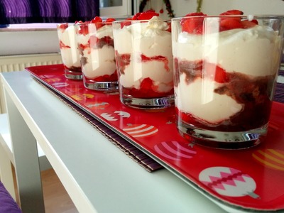Strawberry with Cream dessert-Best recipe using Strawberries, whipped cream & chocolate sauce