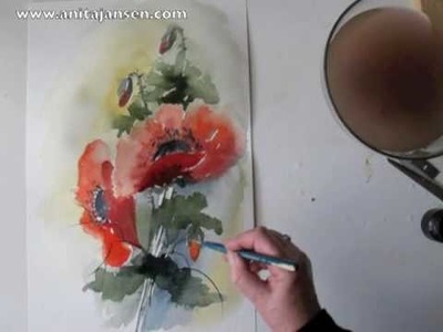 Watercolour demo - aquarelle "Poppies".  Coquelicots
