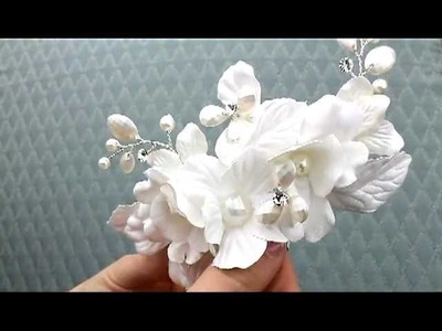 White Silk Flower Bridal Hair Comb - ANS-7759