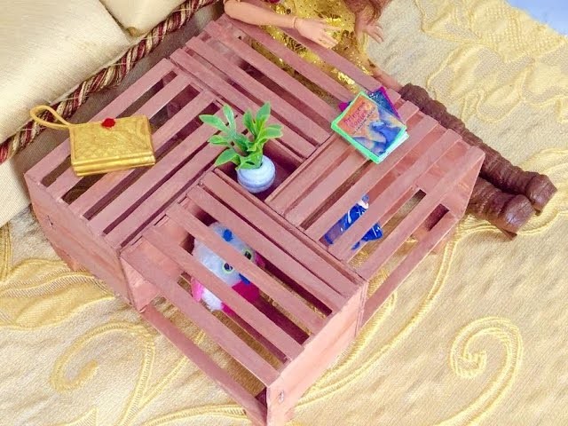 DIY- How to make: Doll Crate Coffee Table || Dollhouse Miniature Crafts