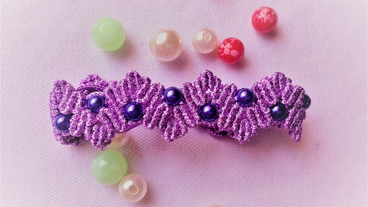 DYI Macrame Tutorial - Purple crown shape bracelet - how to make a pretty  gift for your friend
