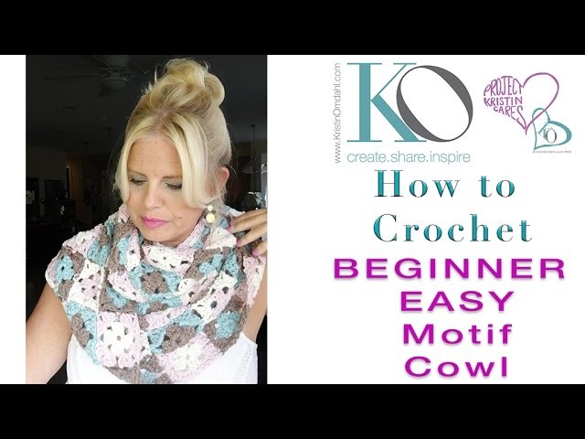 How to Crochet Tender Vickie Motif Cowl Join As You Go Squares Seamless 4 Colors