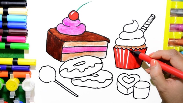 How to Draw Color Paint Chocolate, Cupcake, Pastry, Donuts Coloring Pages and Learn to Color