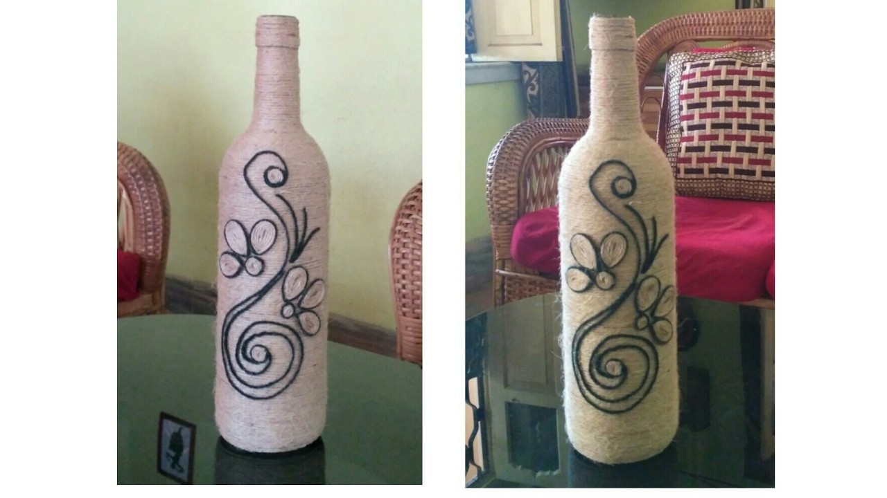 How to make a decorated wine bottle using rope (jute)