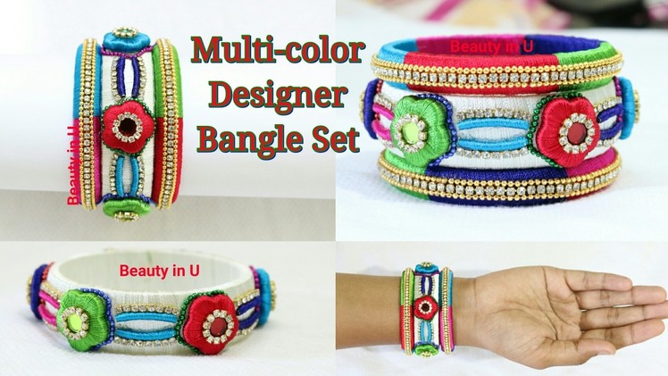 How to make Designer Silk Thread Bangle Set with Flower Shaped base & Baby Tubes at Home