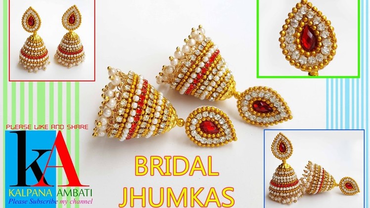 How to make Imitation Silk Thread Jhumkas with red stone chain and loreals