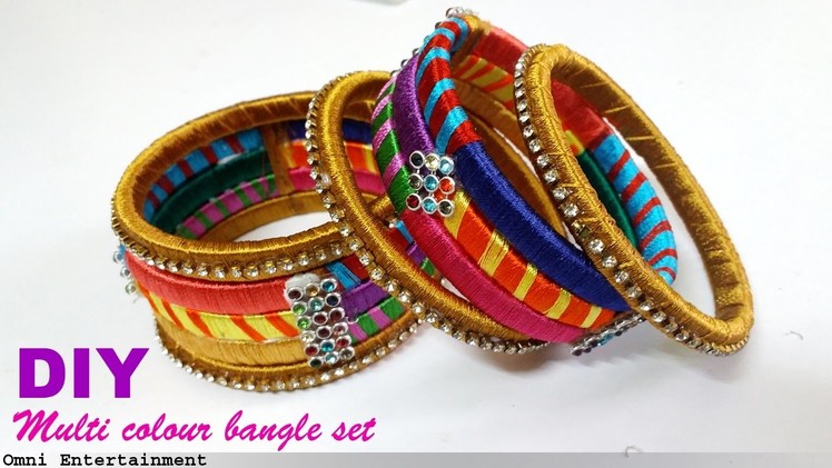 How to Make MULTI COLOUR SILK THREAD BANGLES from Glass bangles|Omni_trends