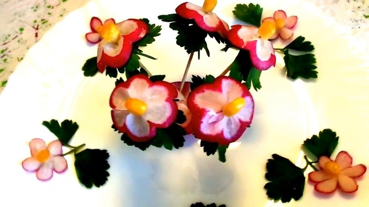 HOW TO MAKE RADISH FLOWER GARNISH  - ART IN RADISH & VEGETABLE CARVING - HOW TO CUT RADISH DESIGN