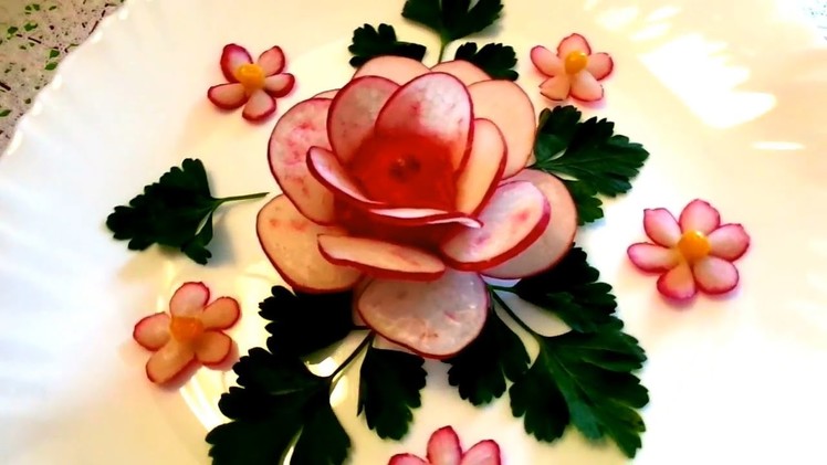 HOW TO MAKE RADISH ROSE FLOWER - VEGETABLE CARVING & HOW TO CUT RADISH - ART IN RADISH