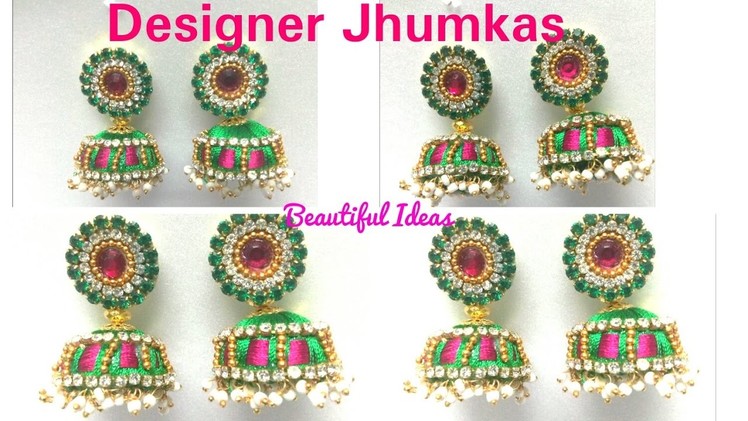 How to make Silk thread Designer Jhumkas.Earrings at Home. DIY.Designer Pearls Jhumkas  Making . 