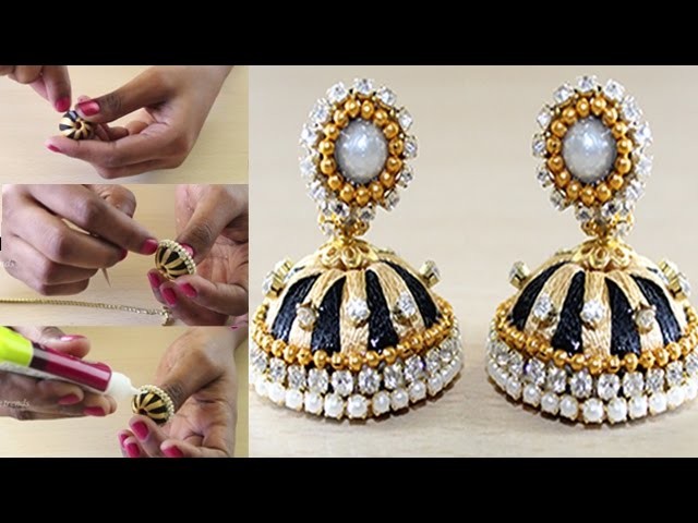 How to make Simple and Beautiful Silk thread Jhumkas || Homemade Silk Thread Jhumkas