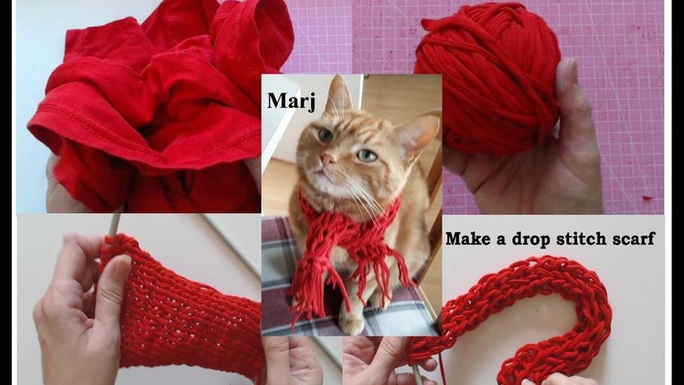 How to make tshirt Yarn - Make a Continous Strand - knit a drop stitch pet scarf
