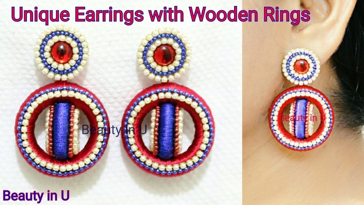 How to make Unique Designer Silk Thread Earrings Using Wooden Rings at Home