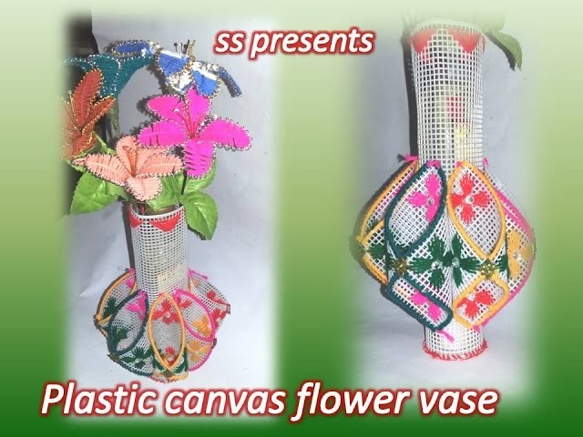 How to make vase use with plastic canvas. Plastic canvas and crochet flower vase. yarn flower vase