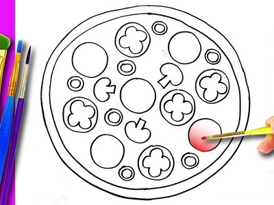 How Draw Color Paint Pizza, Coloring Page . Drawing for Children