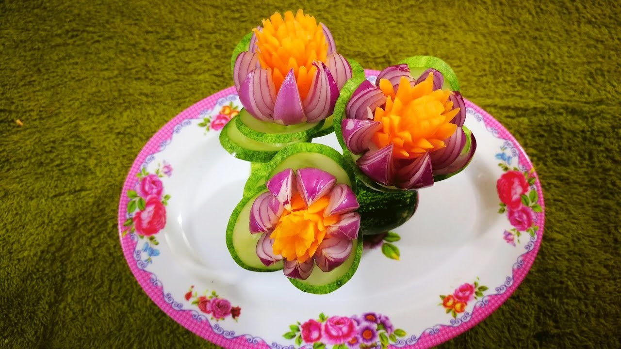 How to design cucumber carrot shallots in to flower   vegetable art