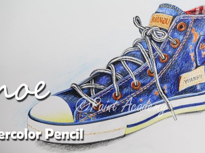 How to Draw A Realistic Shoe with Watercolor Pencil | Speed Drawing