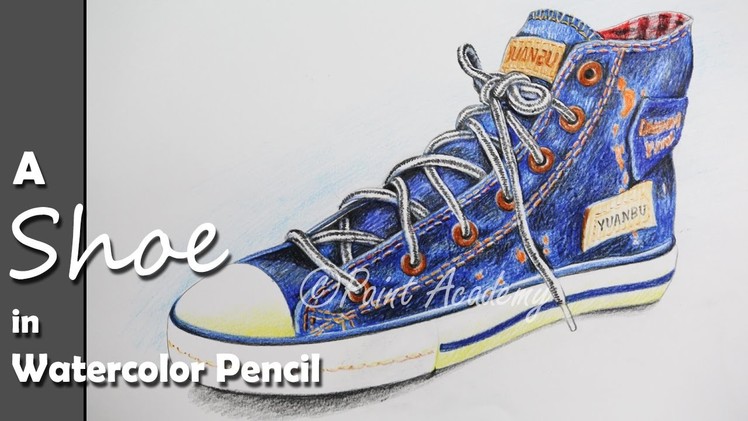 How to Draw A Realistic Shoe with Watercolor Pencil | Speed Drawing