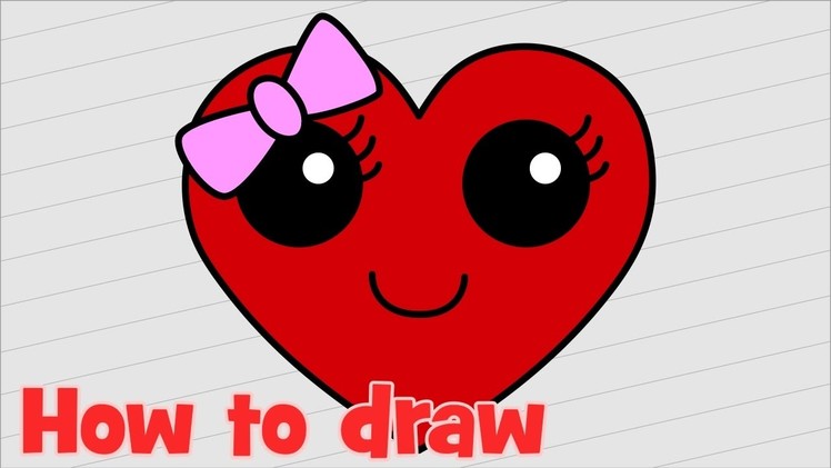 How to draw Cute heart step by step Kawaii smiley face with bow