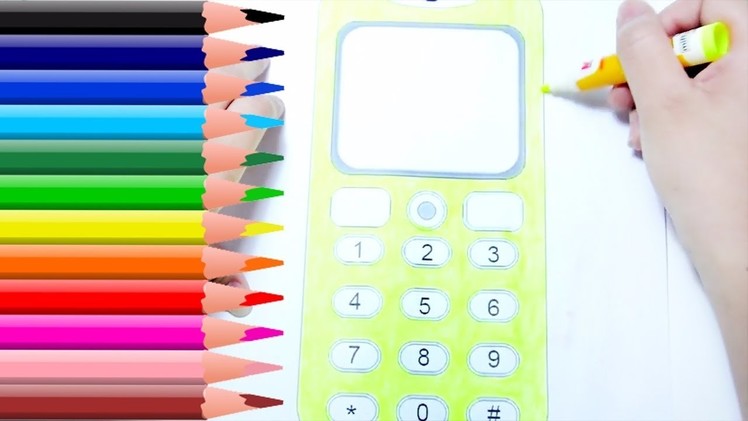 How to Draw Phone with Buttons and Numbers   Learning Colouring Videos for Kids