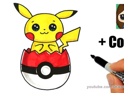 How to Draw Pikachu in Pokeball Easter Egg with Coloring