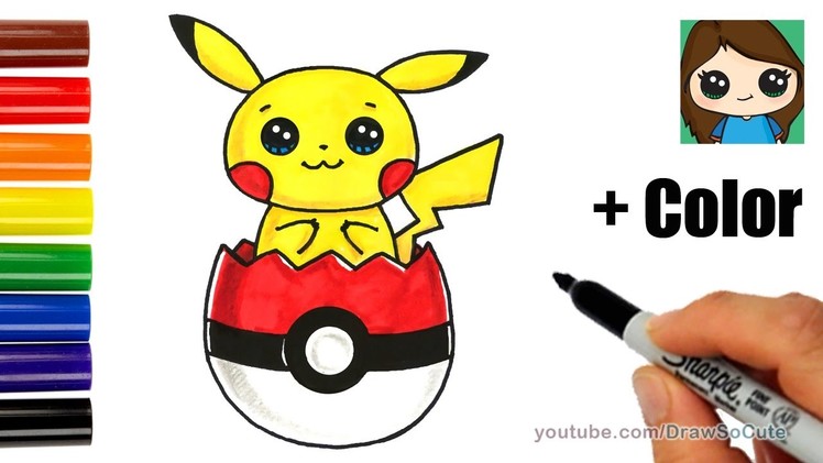 How to Draw Pikachu in Pokeball Easter Egg with Coloring