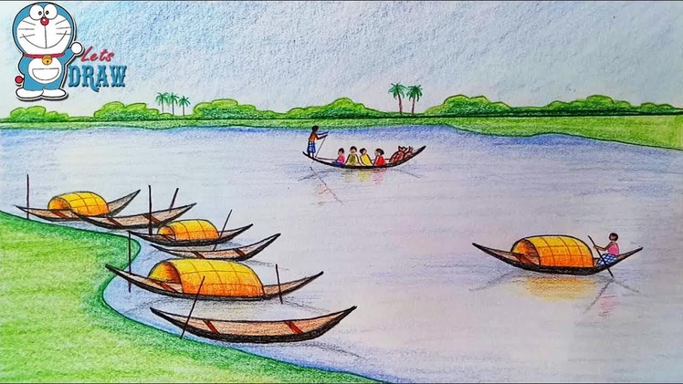 How to draw  scenery of Ferry terminal. kheya ghat