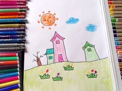 How to draw street and house for kids