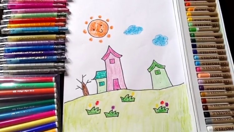 How to draw street and house for kids