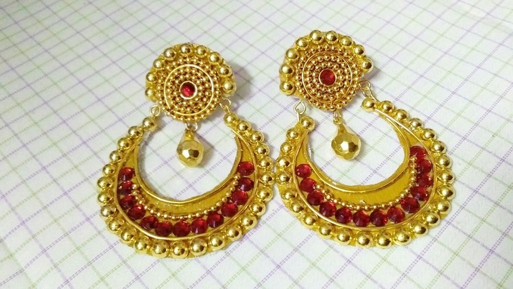 How To Make Designer Earrings. Chandbali Earrings. Paper Jewellery Making.DIY