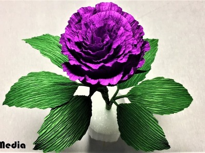 How to make easy origami purple rose paper flower step by step-diy crepe paper flower making easy
