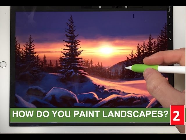 HOW TO PAINT REALISTIC LANDSCAPE 2: Snow sunset painting tutorial iPad Pro + Apple Pencil