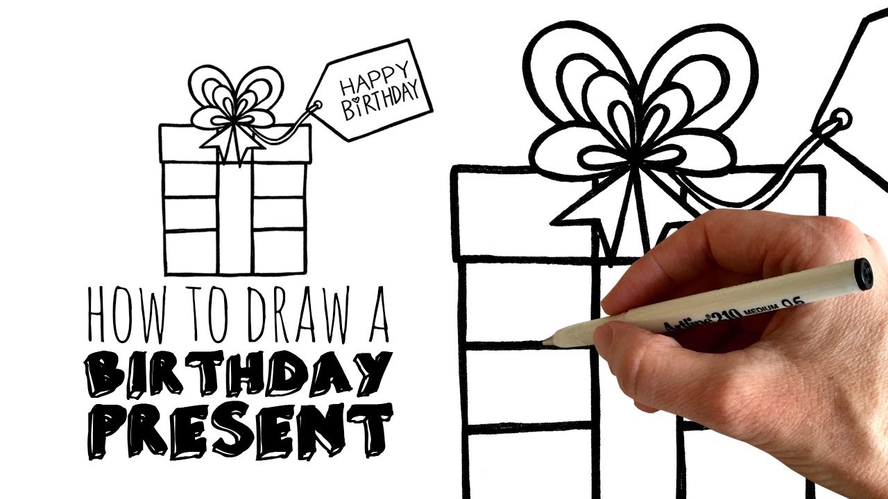 How to Sketch and Draw a Cartoon Birthday Present - zooshii Style