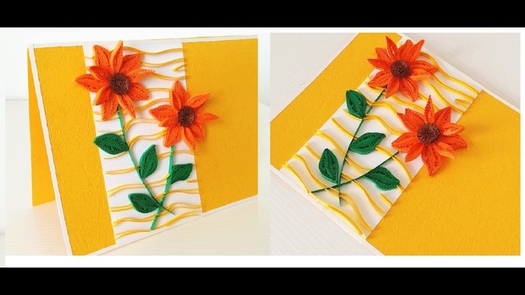 Paper Quilling Flower Card For beginner Learning Video 11. Paper Flower Card
