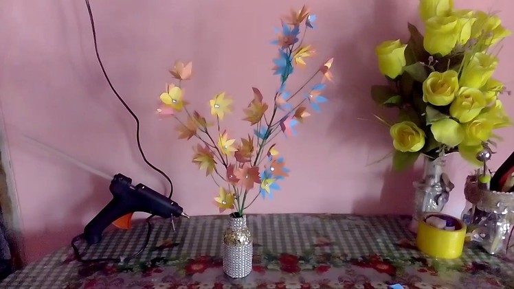 ফুল গাছ ও ফুলদানি তৈরী.Paper Flower stick and flower vase