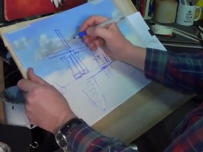 Very Easy!! How To Draw a windmill on tracing paper for beginners acryilic painting