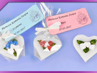 DIY Commemorative hearts, mini ribbon roses, cold porcelain (ENG Subtitles) - Speed up #342