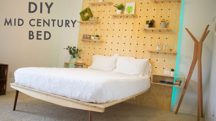 DIY Mid Century Modern Platform Bed With Light Up Headboard! | Woodworking